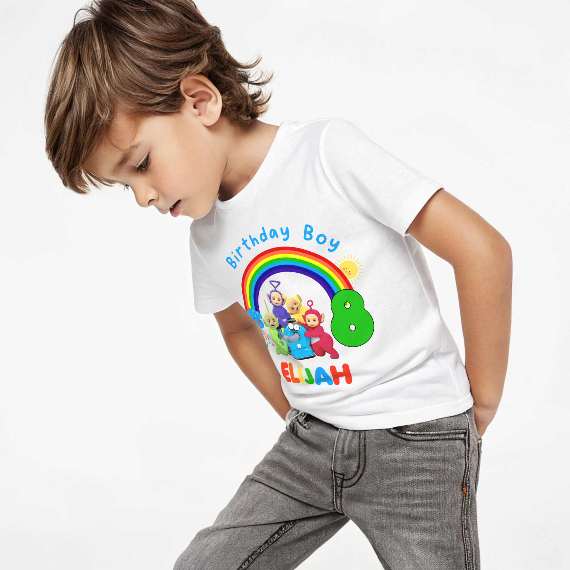 Boys Teletubbies Birthday T-shirt  with Personalisation - any name and age