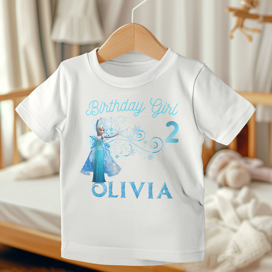 Birthday T-shirt - Personalised Elsa Birthday Tee for Girls 