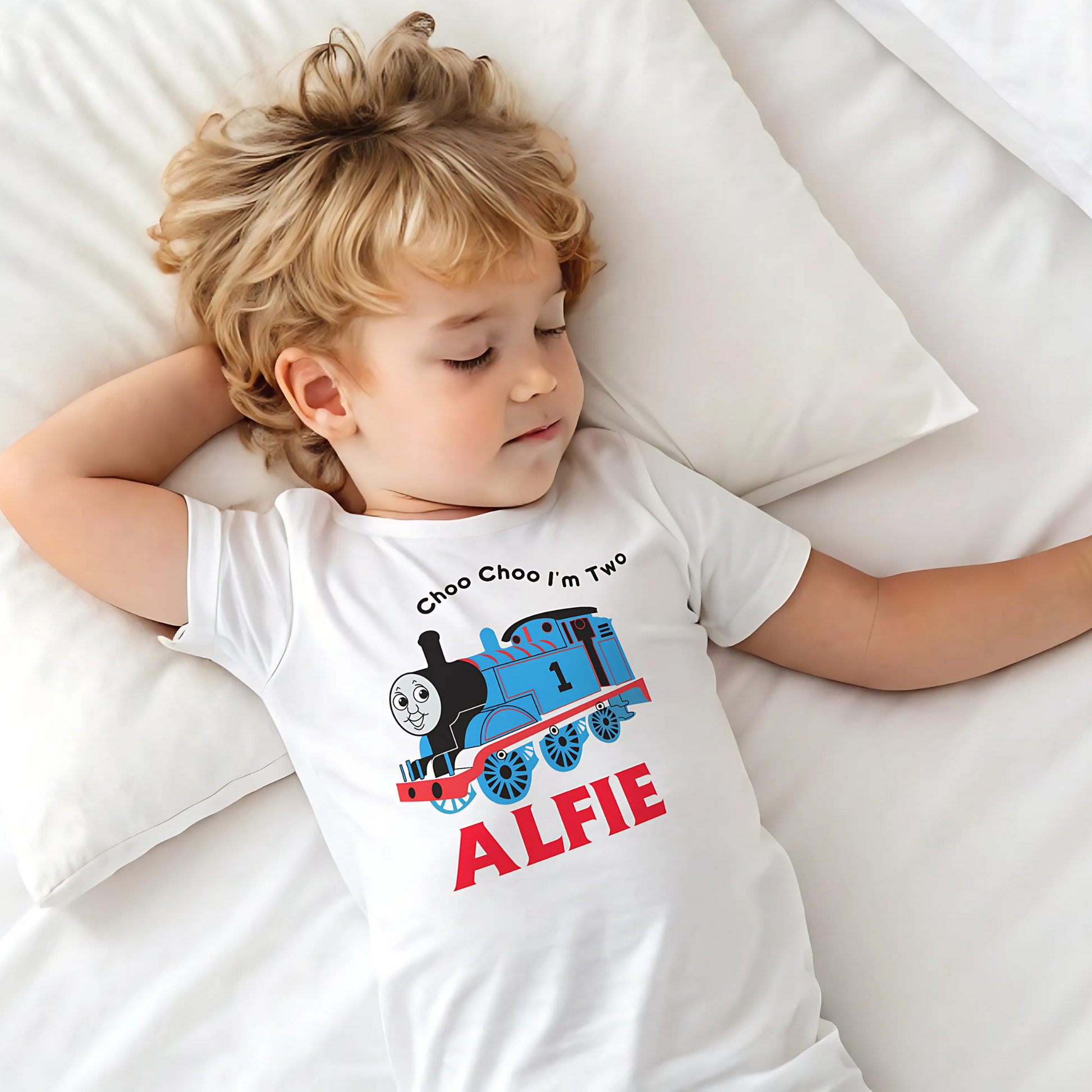 Birthday T-shirt - Personalised Thomas the Tank Engine Tee for Boys, Choo Choo I'm Two
