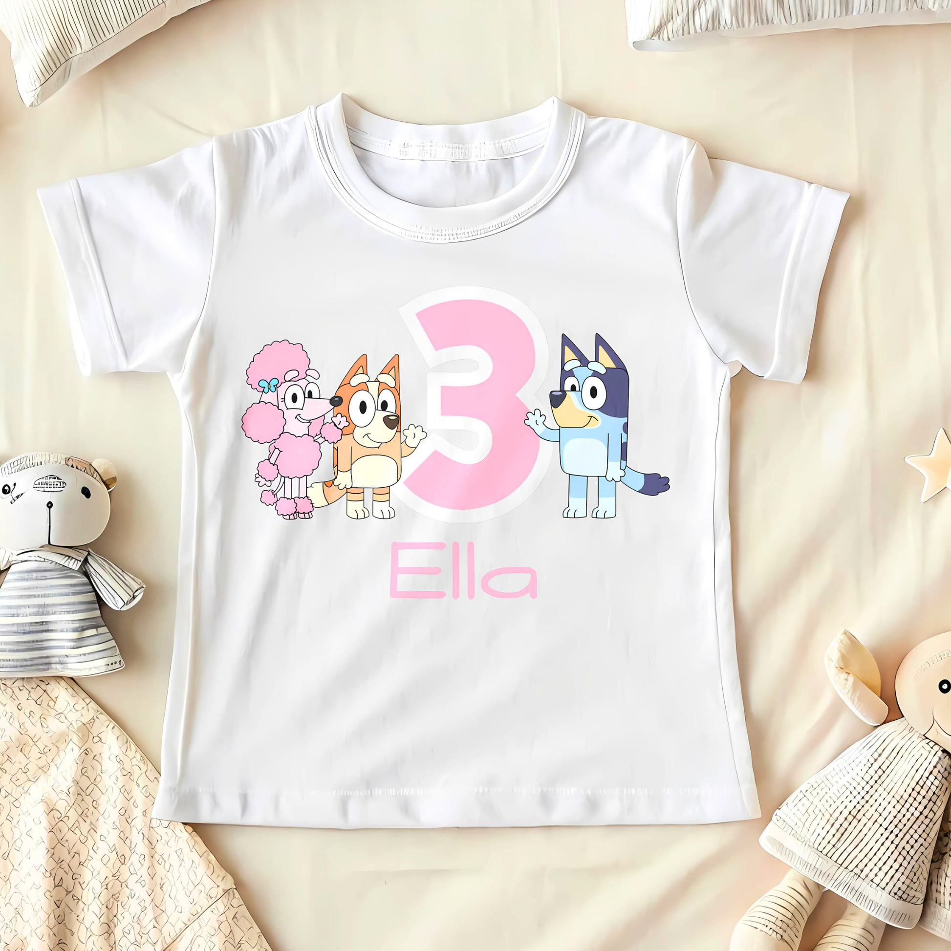 Girls Personalised Bluey Birthday T-shirt  - any name and age