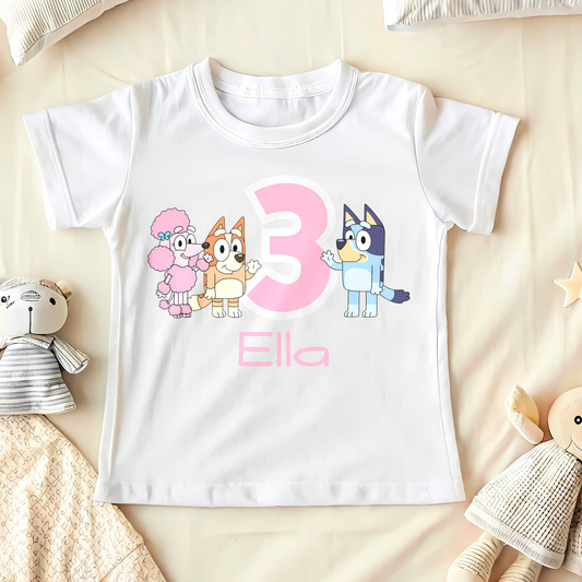 Girls Personalised Bluey Birthday T-shirt  - any name and age