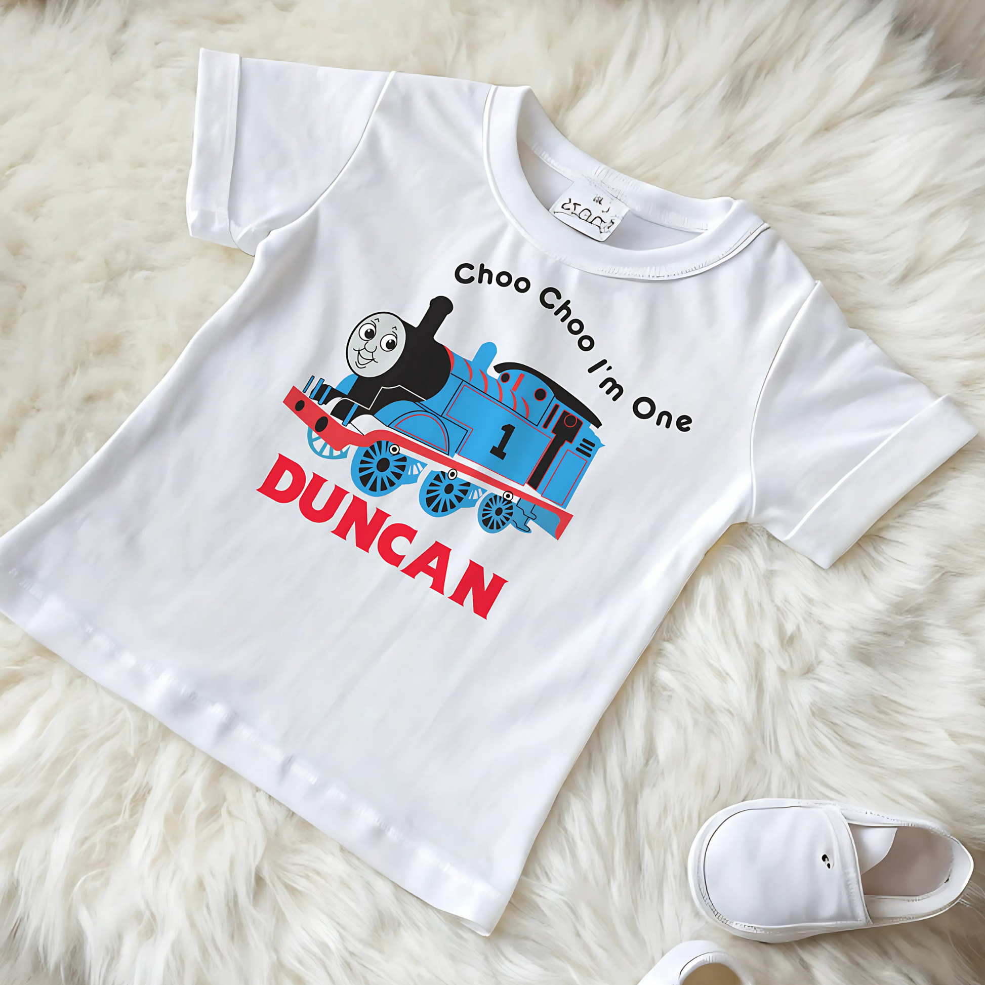 Birthday T-shirt - Personalised Thomas the Tank Engine Tee for Boys, Choo Choo I'm Two