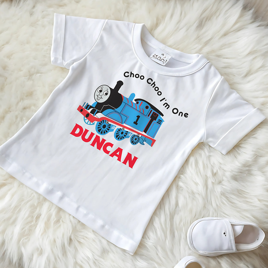 Birthday T-shirt - Personalised Thomas the Tank Engine Tee for Boys, Choo Choo I'm Two