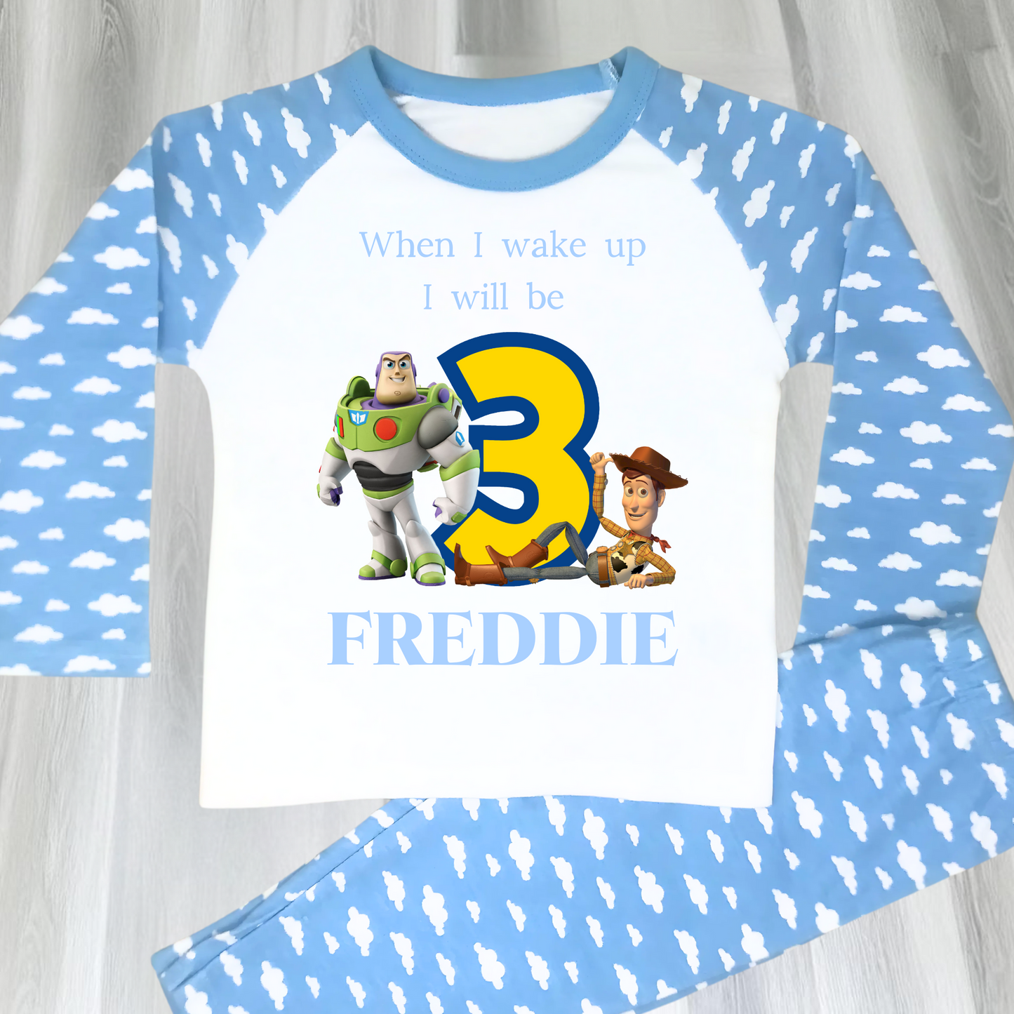 Toy Story Birthday pyjamas, Boys personalised Buzz and Woody Pjs, When I Wake up I Will Be Toy Story, Toy Story with name, Buzz and Woody Sleepwear, Toy Story birthday gift