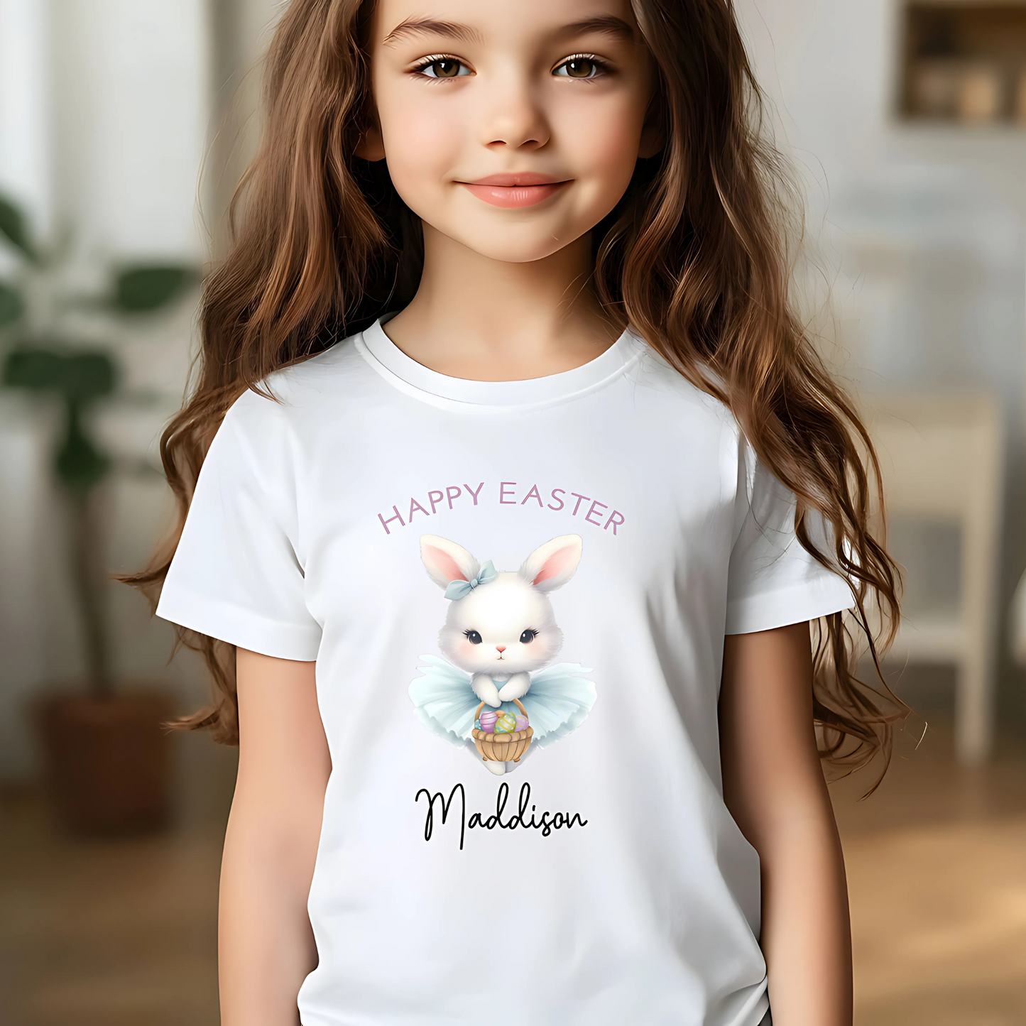 Easter T-shirt: Cute Personalised White Ballerina Bunny Tee for Girls, custom easter top, easter shirt with name, easter tshirt personalised, personalised easter top