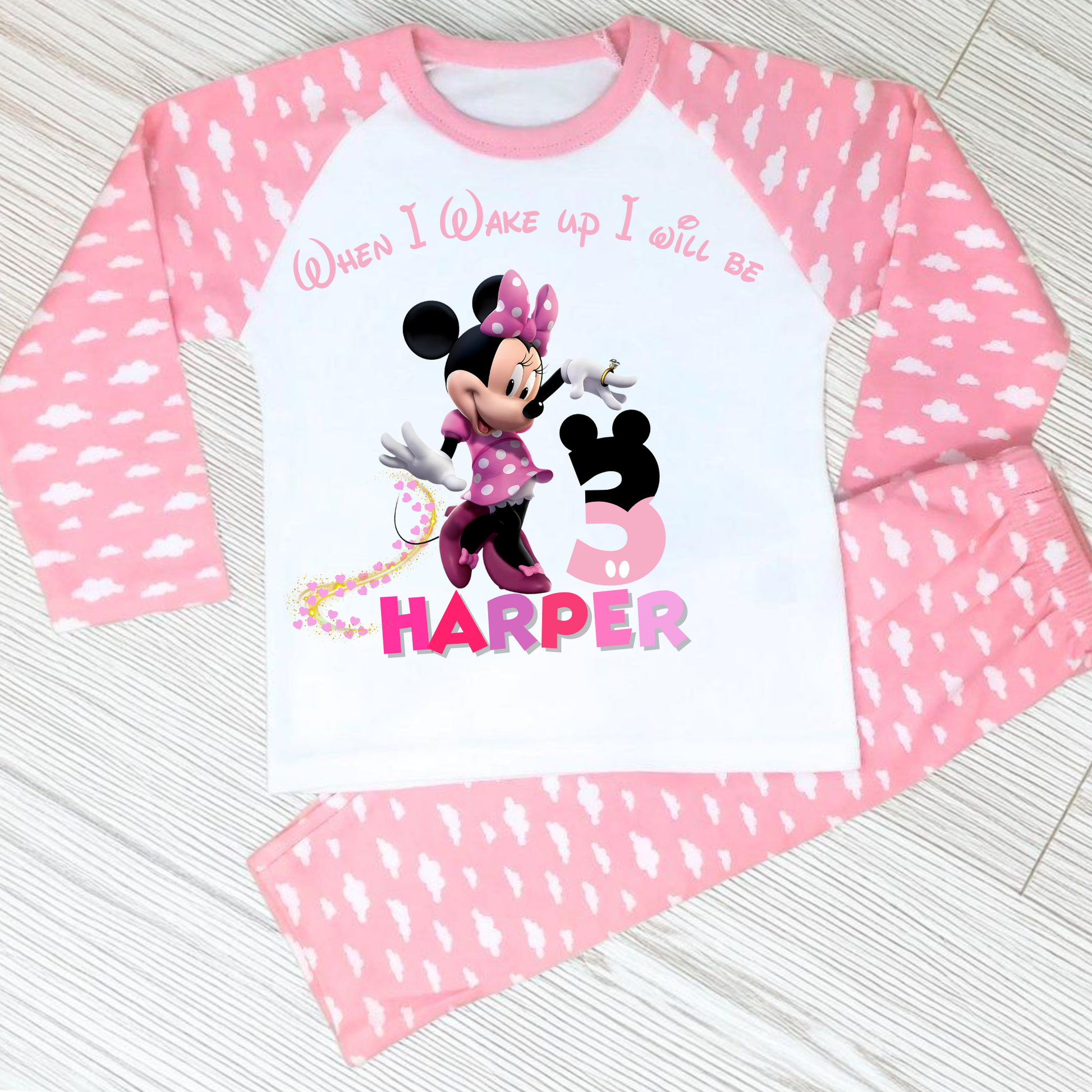 Minnie Mouse Birthday Pyjamas - Personalised Minnie Mouse Birthday Sleepwear, when I wake up Minnie mouse, personalised minnie mouse birthday pajamas, custom minnie birthday pjs, When I wake up disney minnie