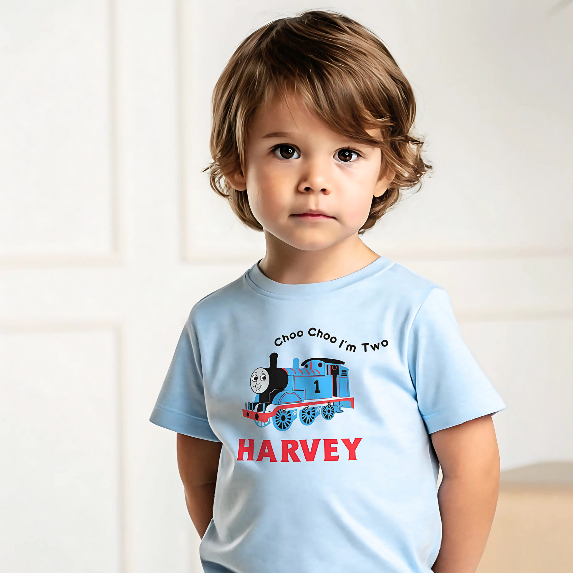 Birthday T-shirt - Personalised Thomas the Tank Engine Tee for Boys, Choo Choo I'm Two