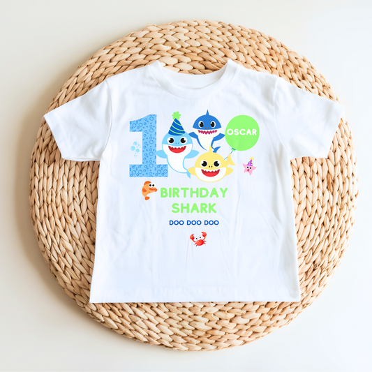 Baby Shark Birthday T-shirt: Birthday Shark T-shirt for Boys - Personalised Baby Shark Birthday Tee, personalised birthday shark top, baby shark birthday top