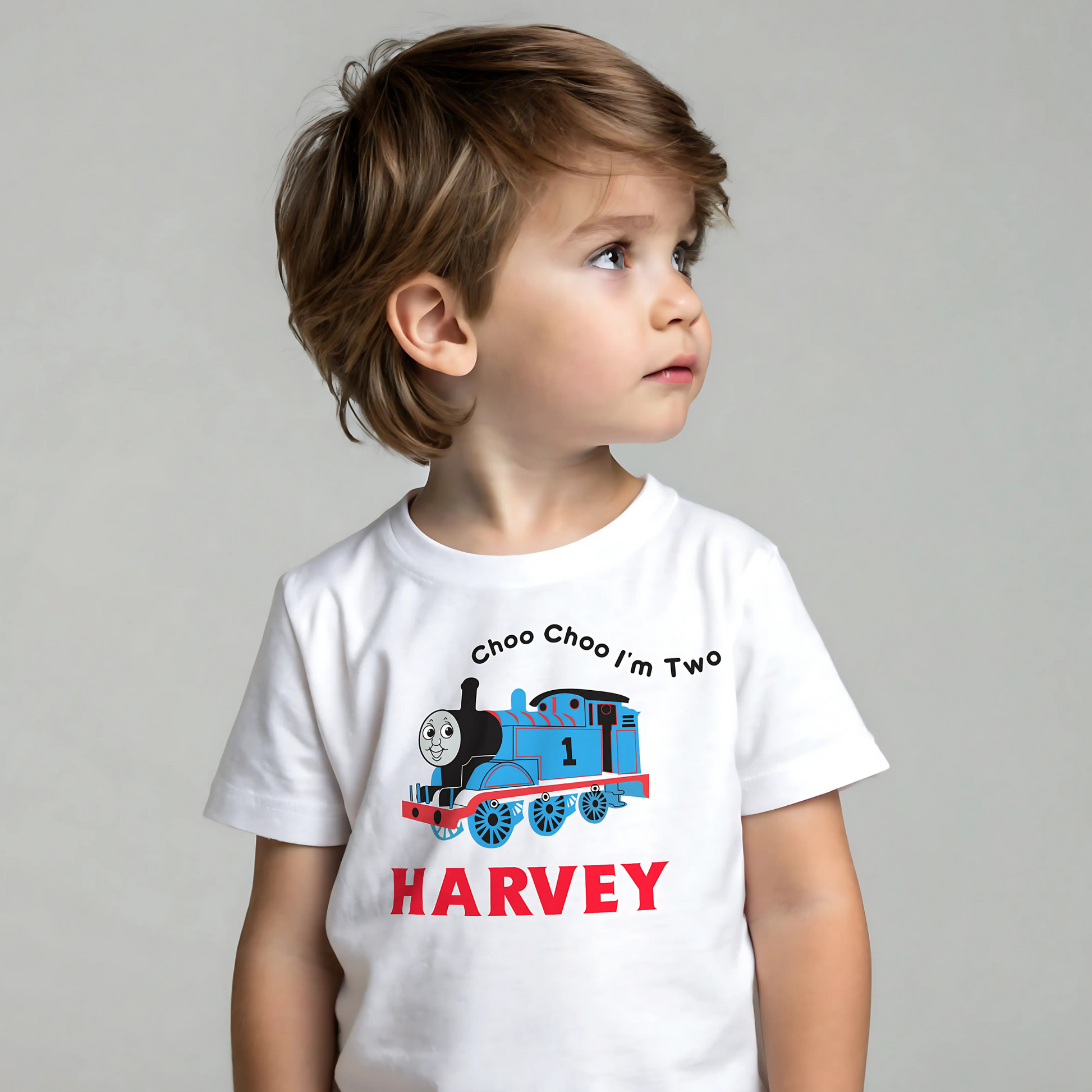 Birthday T-shirt - Personalised Thomas the Tank Engine Tee for Boys, Choo Choo I'm Two