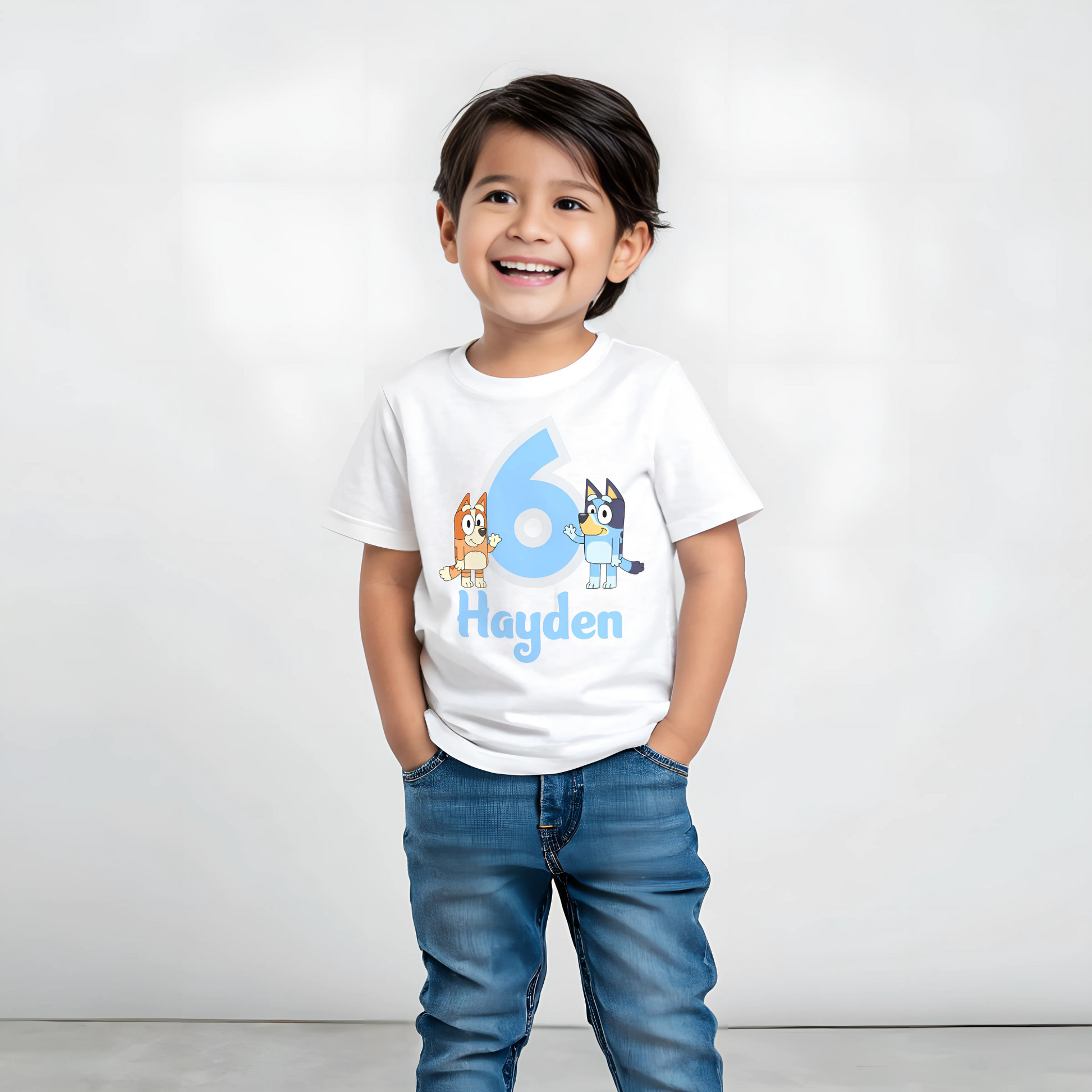 Birthday T-shirt - Personalised Bluey & Bingo Birthday Tee for Boys
