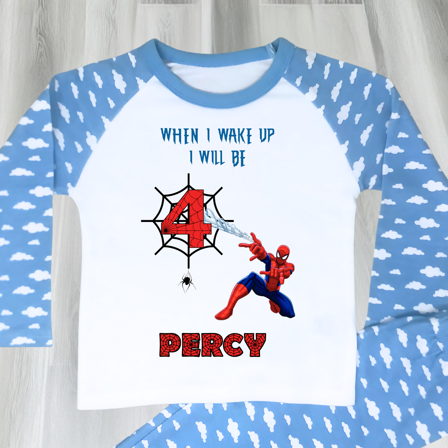 Spiderman Birthday Pyjamas - Boys Personalised Spiderman Birthday PJs, personalised spiderman birthday pyjamas, spidery birthday pjs personalised, spiderman birthday pjs