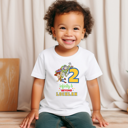 Toy Story birthday t-shirt, 2 infinity and beyond, Buzz and Woody with name, 2nd birthday, Custom Toy Story top