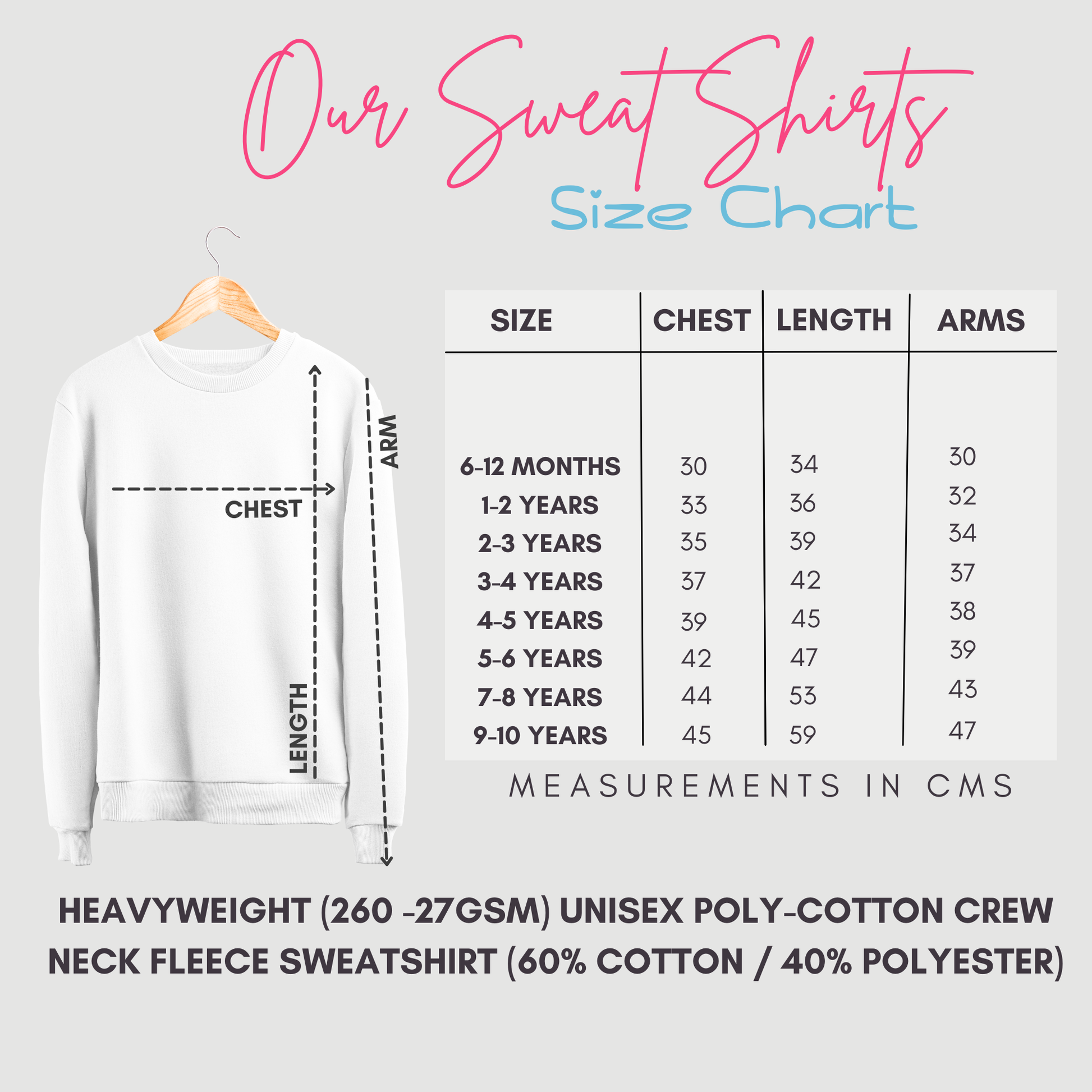 sweatshirt size chart