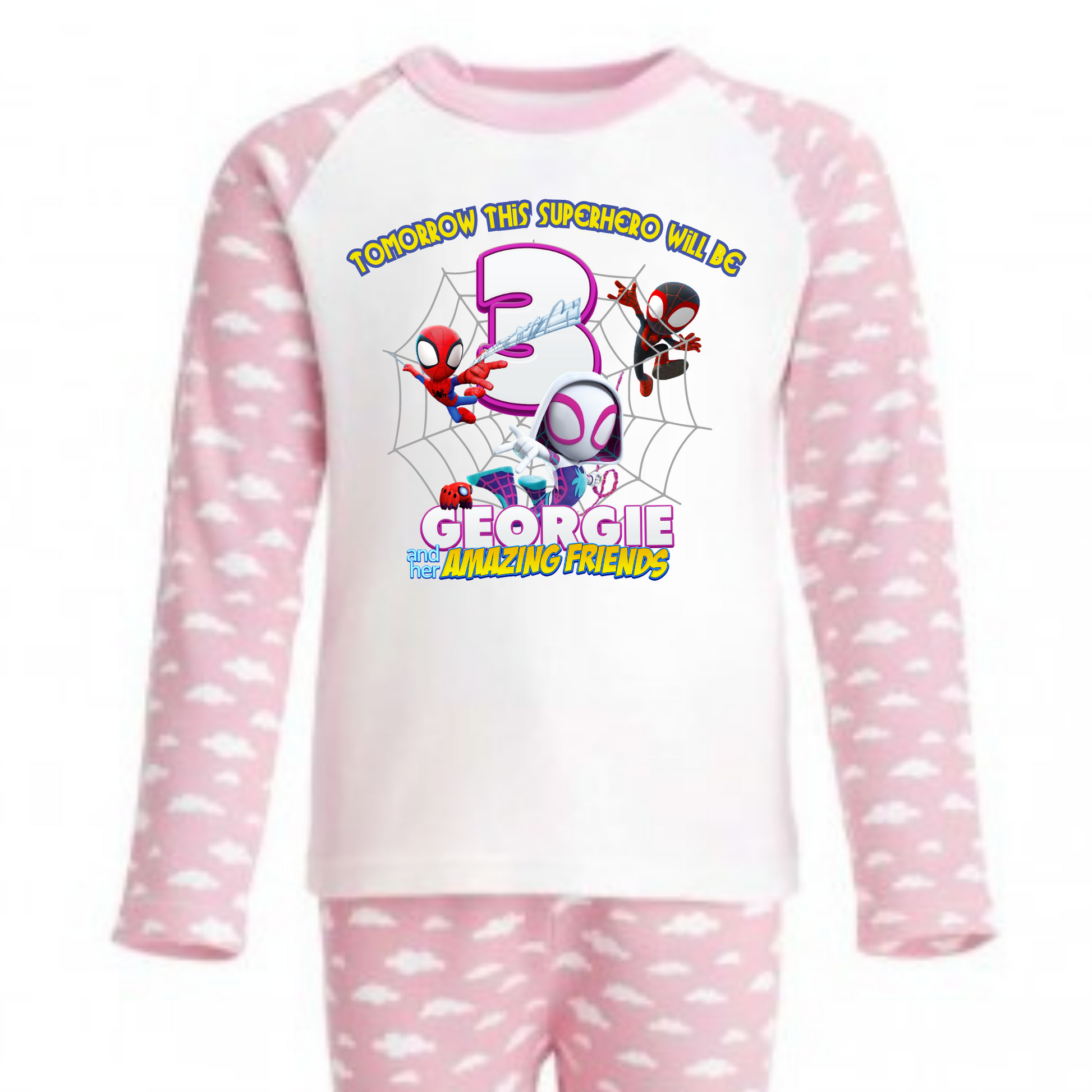 Girls Personalised Spider Girl and her Amazing Friends Birthday Pyjamas any name and age
