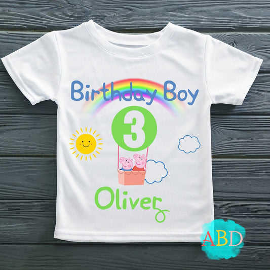 Birthday T-shirt for Boys: Personalised Peppa & George Pig bday tee