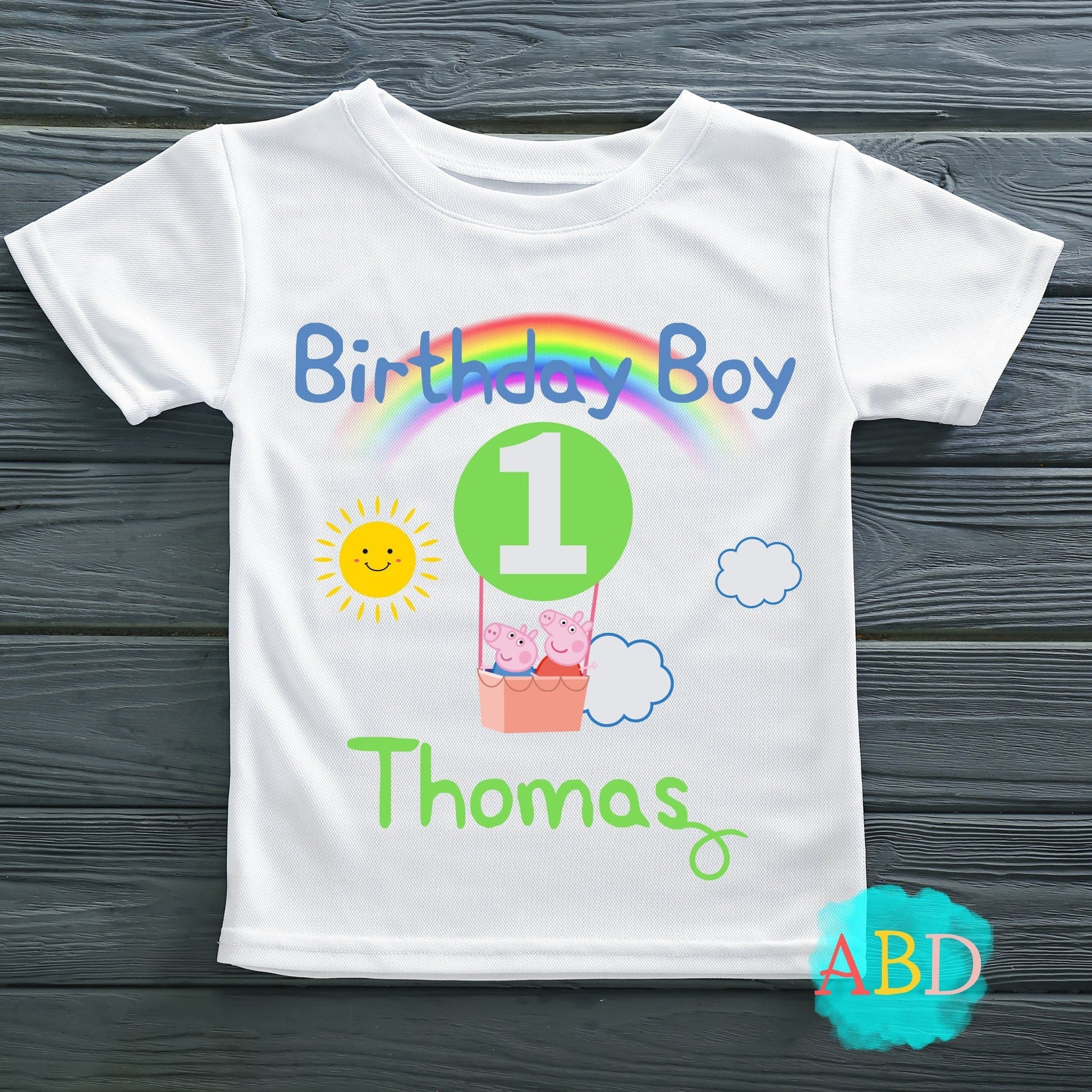 Birthday T-shirt for Boys: Personalised Peppa & George Pig bday tee