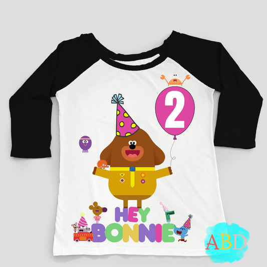 Personalised Hey Duggee Kids Birthday Raglan long sleeved Shirt, Happy Birthday T-shirt, Custom kids tops, Birthday t-shirt personalised