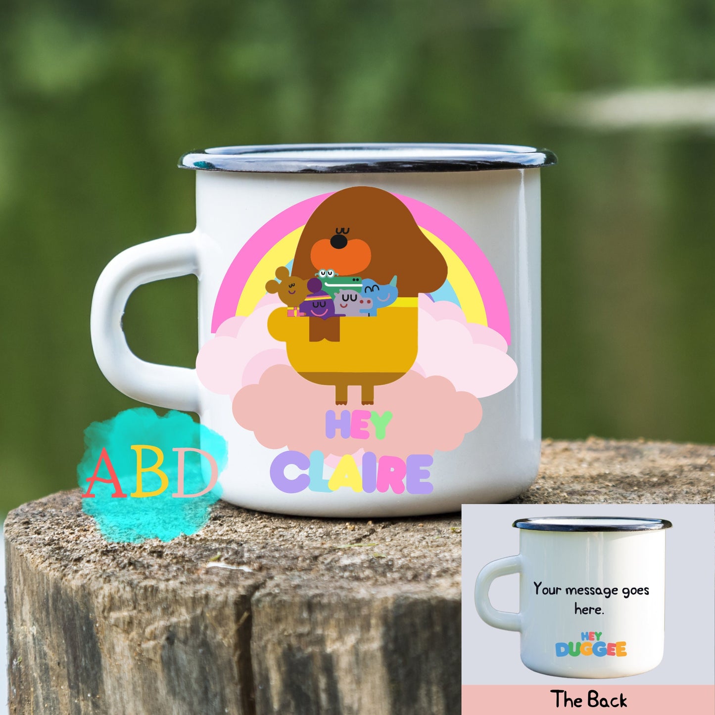 Personalised Hey Duggee Camper-van Enamel Mug: Kids Birthday Gift, Christmas Mug Gift, Custom Christmas Gift, Custom Hey Duggee and Friends mug, kids chistmas gift hey duggee, personalised dugge