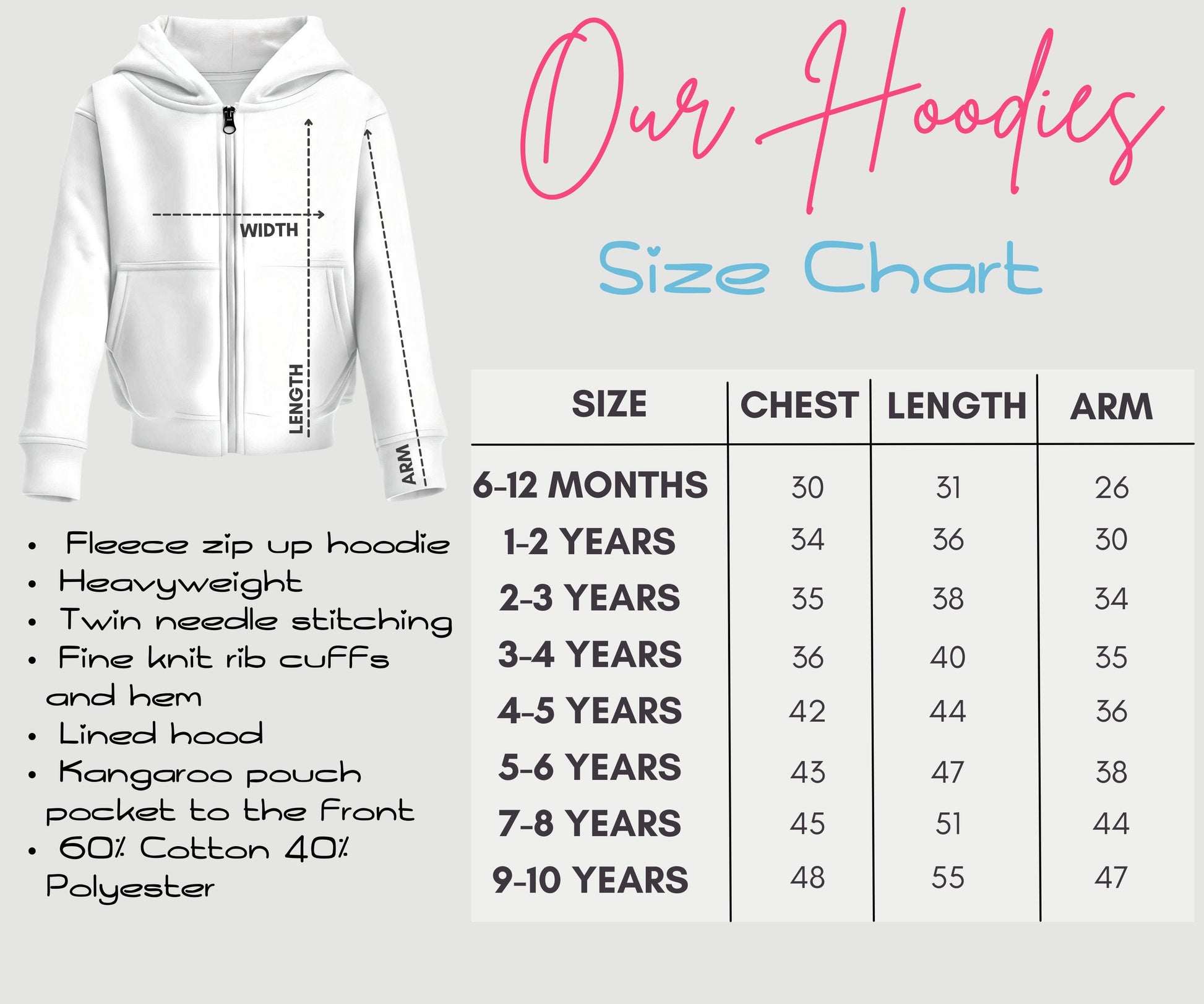Personalised Girls Pink Pig White Zip-up Hoodie Printed on Arm, Girls Custom Birthday Hoodie, Kids Oversized Hoodie, custom Zip up hoody