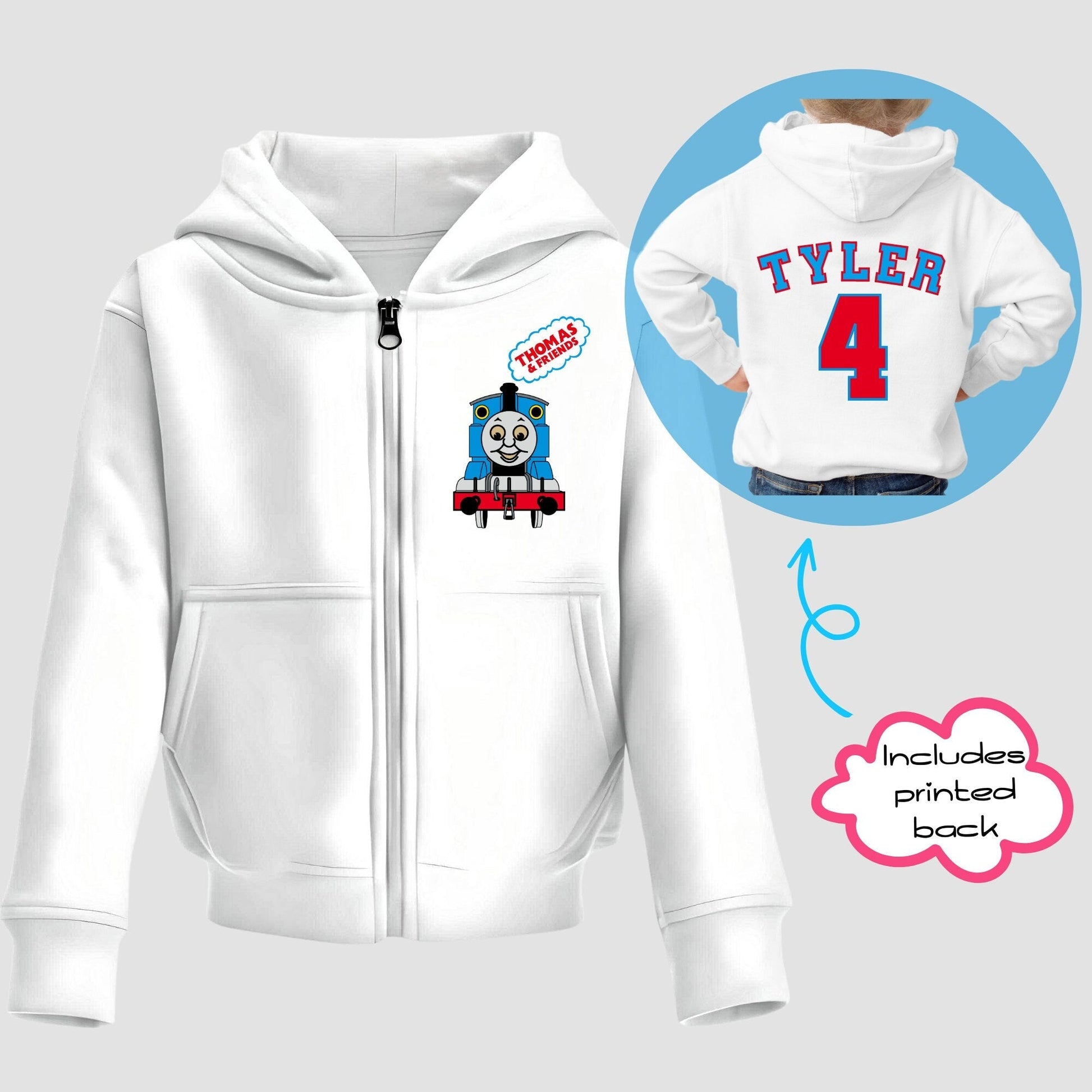 Custom Hoodie for Kids - Personalised Thomas Zip-up for Girls
