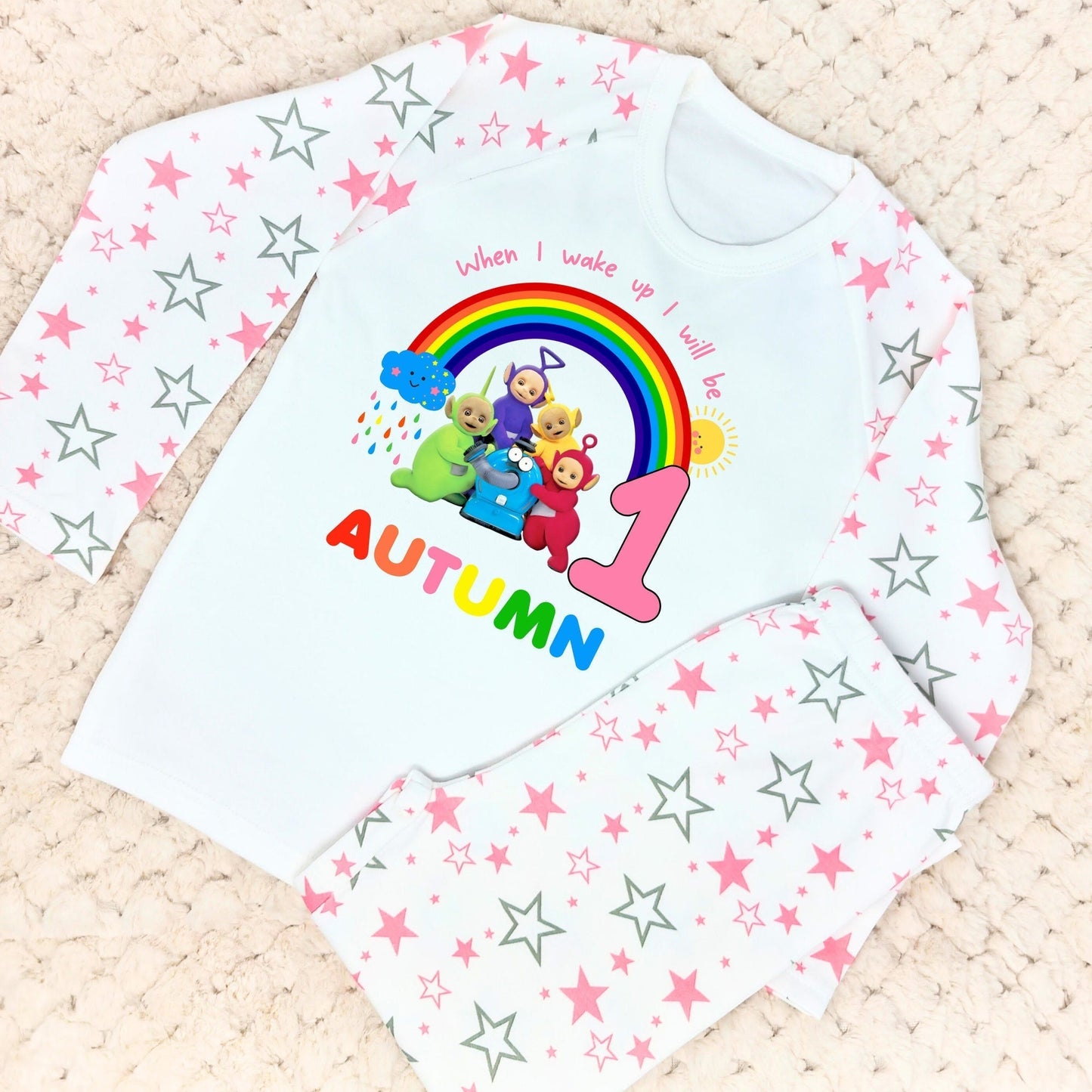 Teletubbies birthday pyjamas, when i wake up Teletubbies, teletubbies with name, custom pyjamas teletubbies
