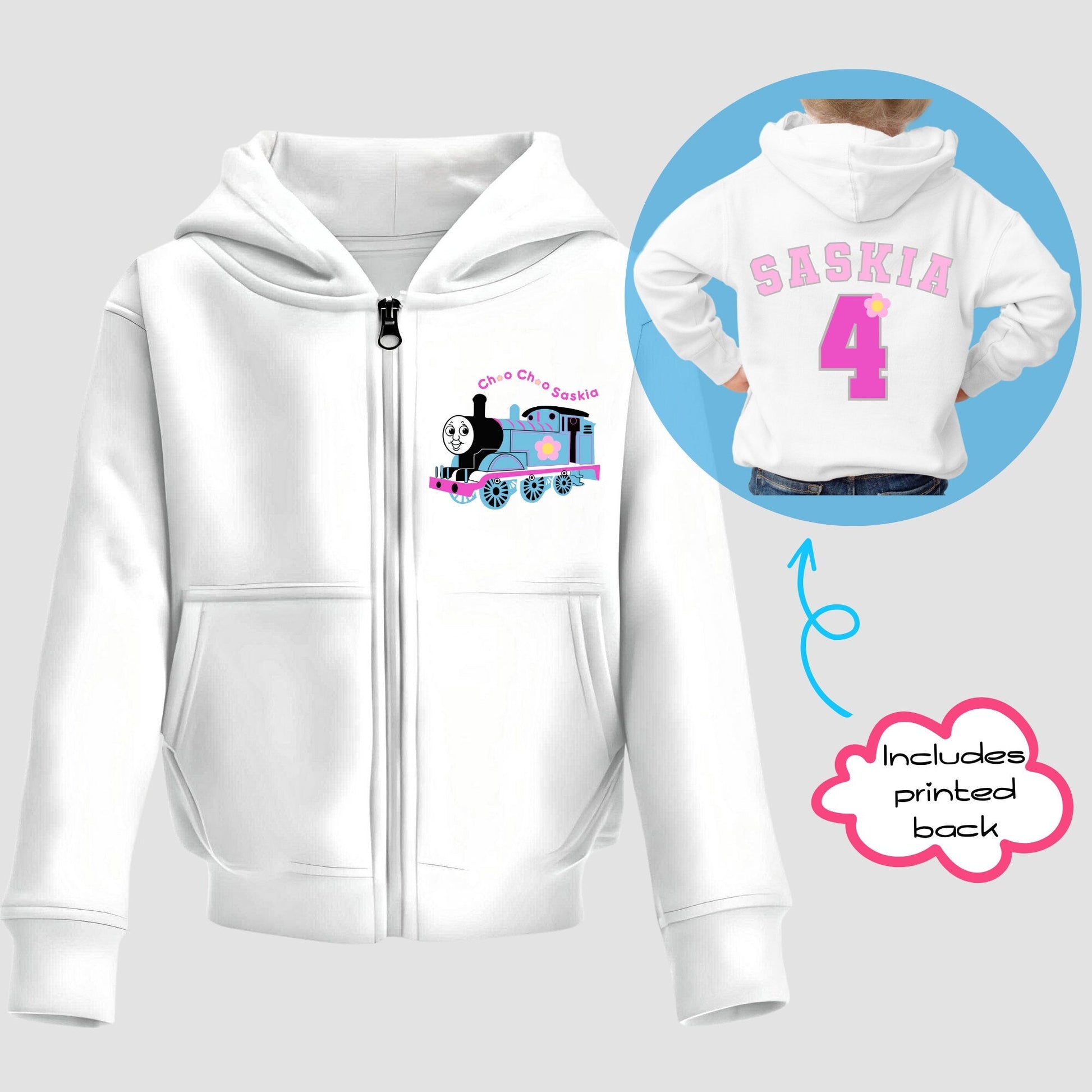 Custom Hoodie for Girls - Thomas Tank Engine Zip-up Hoodie 