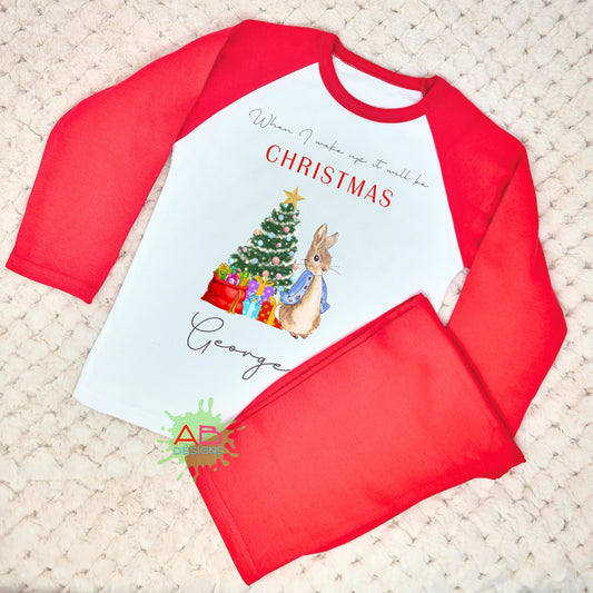 When I Wake up Peter Rabbit Christmas pyjamas with personalisation , When I Wake Up it will be Christmas, 